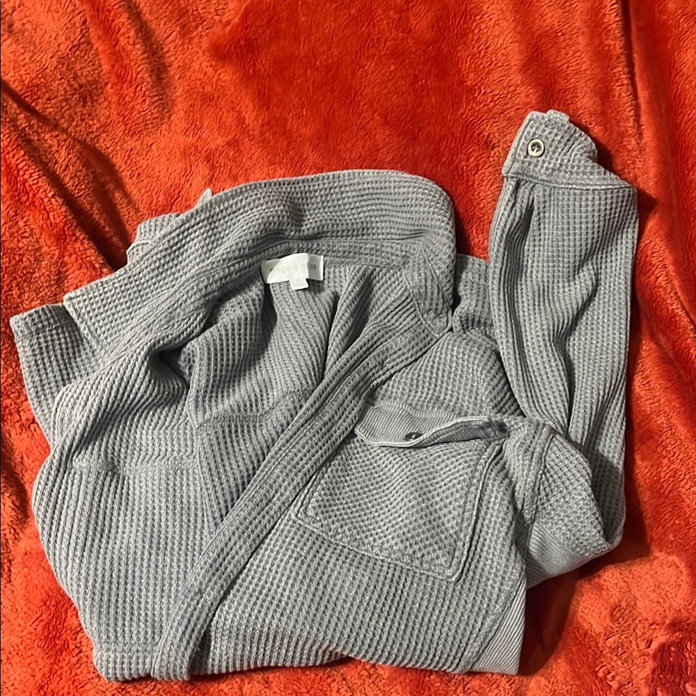 Gray Waffle Knit Cardigan